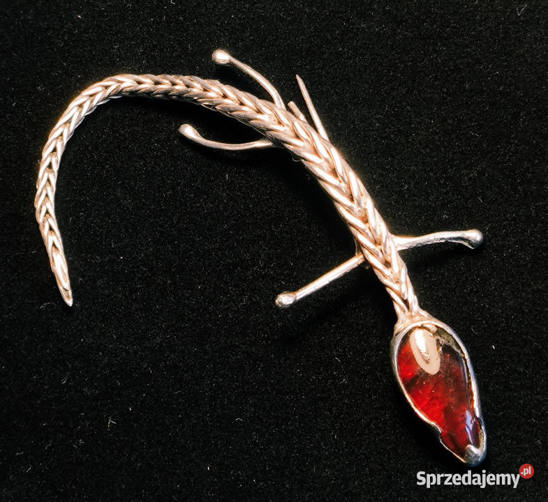 Srebro Bursztyn Piekna Duża Srebrna Brosza z małopolskie