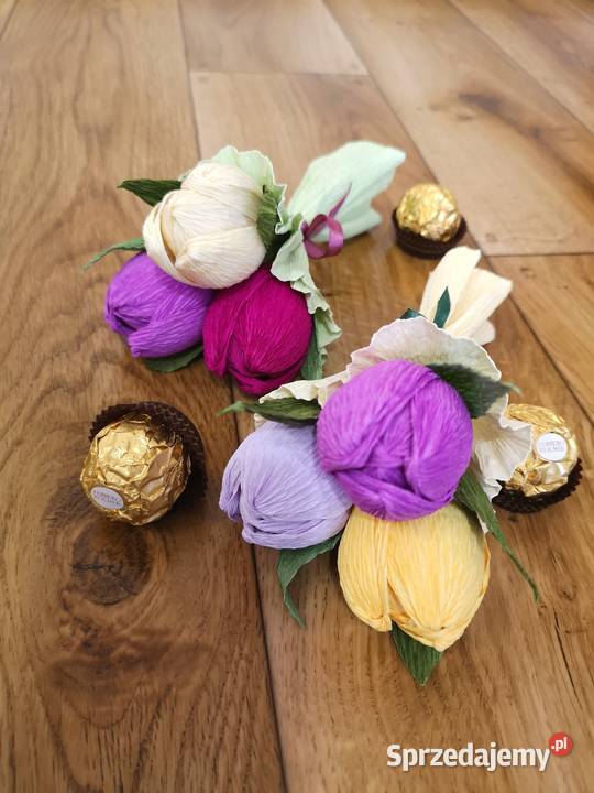 Bukiecik krokusów z cukierków Ferrero Rocher Otrębusy