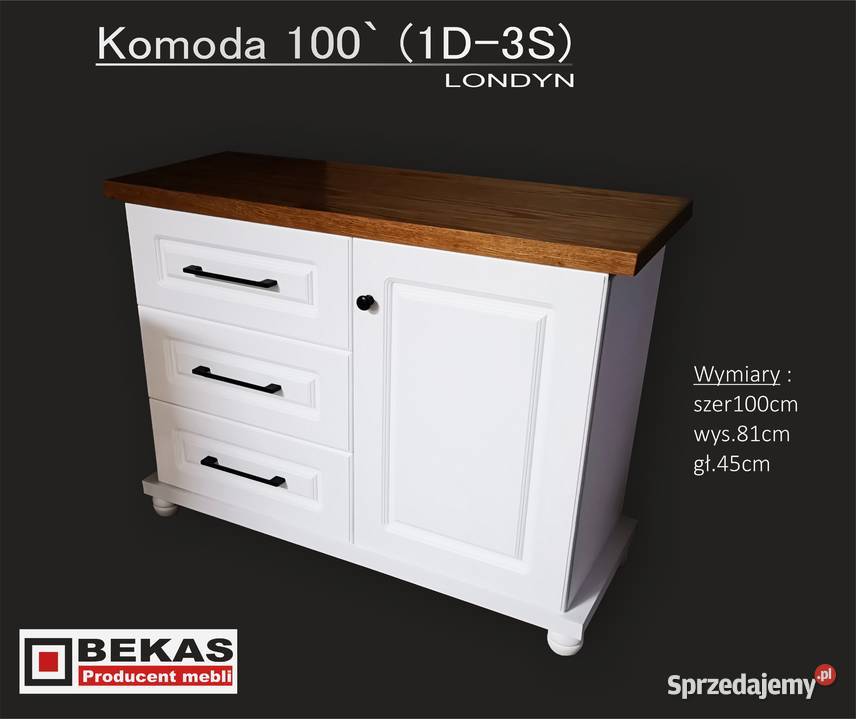 Śliczna Komoda 100 Londyn Dąb Biały Każdy KOLOR 100cm