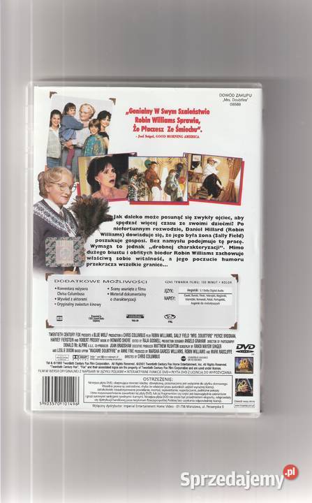 Mrs Doubtfire Robin Williams DVD mazowieckie Pruszków
