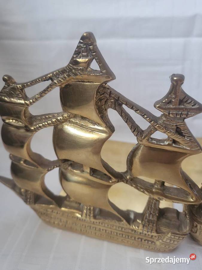 Antyk Podpórki do książek OKRĘT VICTORY mosiądz Łódź