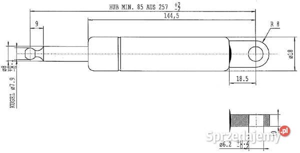 Sprężyna gazowa L257 mm 280N Stabilus CA052507 małopolskie Kamionna