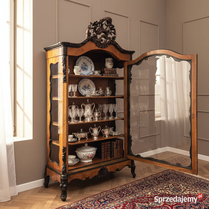 WITRYNA orzechowa na nóżkach ZDOBIONA Serwantka Kalisz