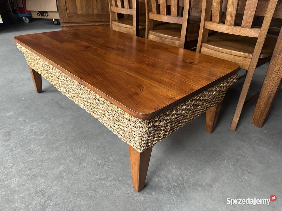 Drewniana ława stolik z rattanem 130 wielkopolskie sprzedam