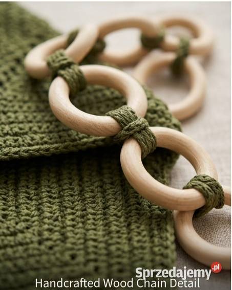 Torebka crochet z drewnianym uchwytem ręcznie Piotrków Trybunalski