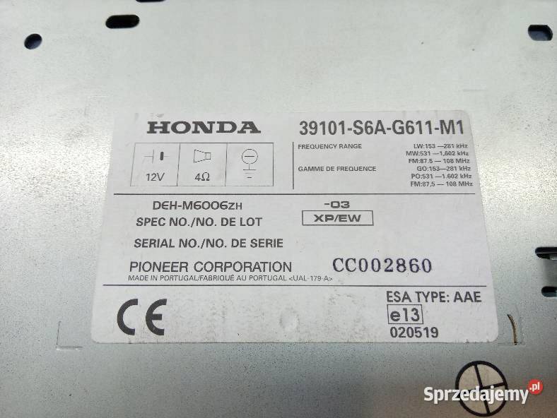 RADIO CD ORYGINAŁ DEHM6006ZH 39101S6AG611M1 sprzedam