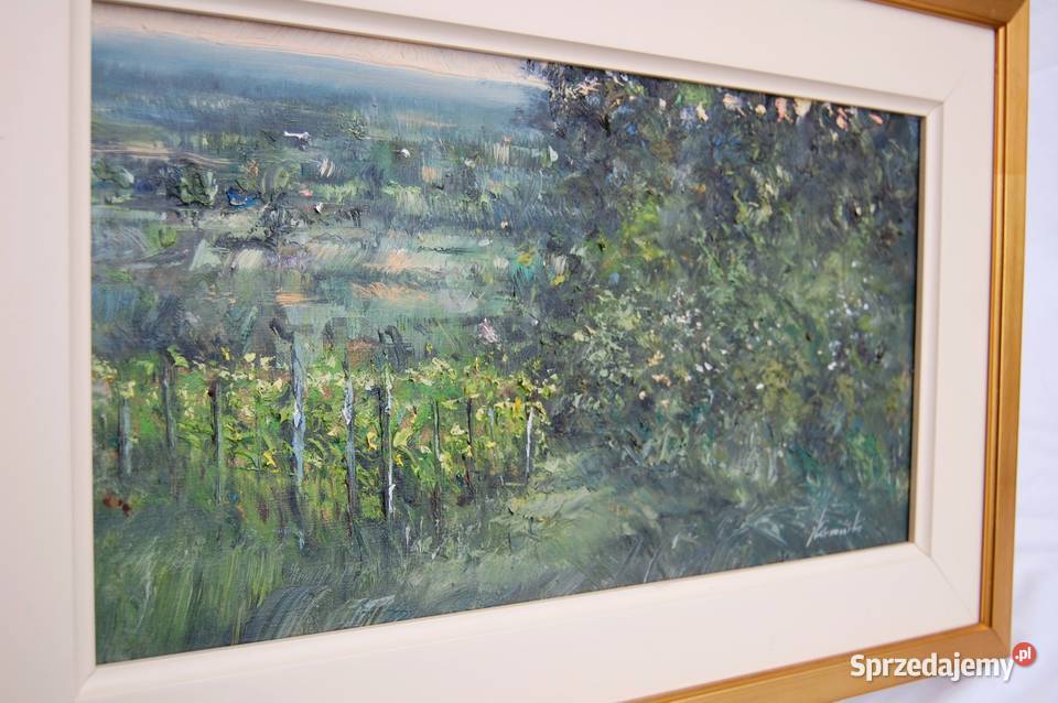 Jacek Kośmiński sad pejzaż obraz olejny złocona