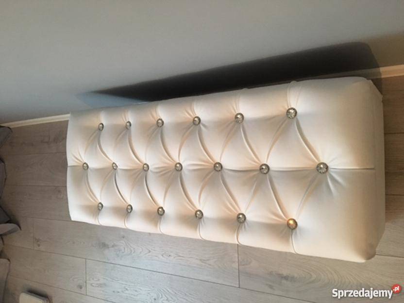 Pufa biała tapicerowana Pikowana Kryształki Kępno
