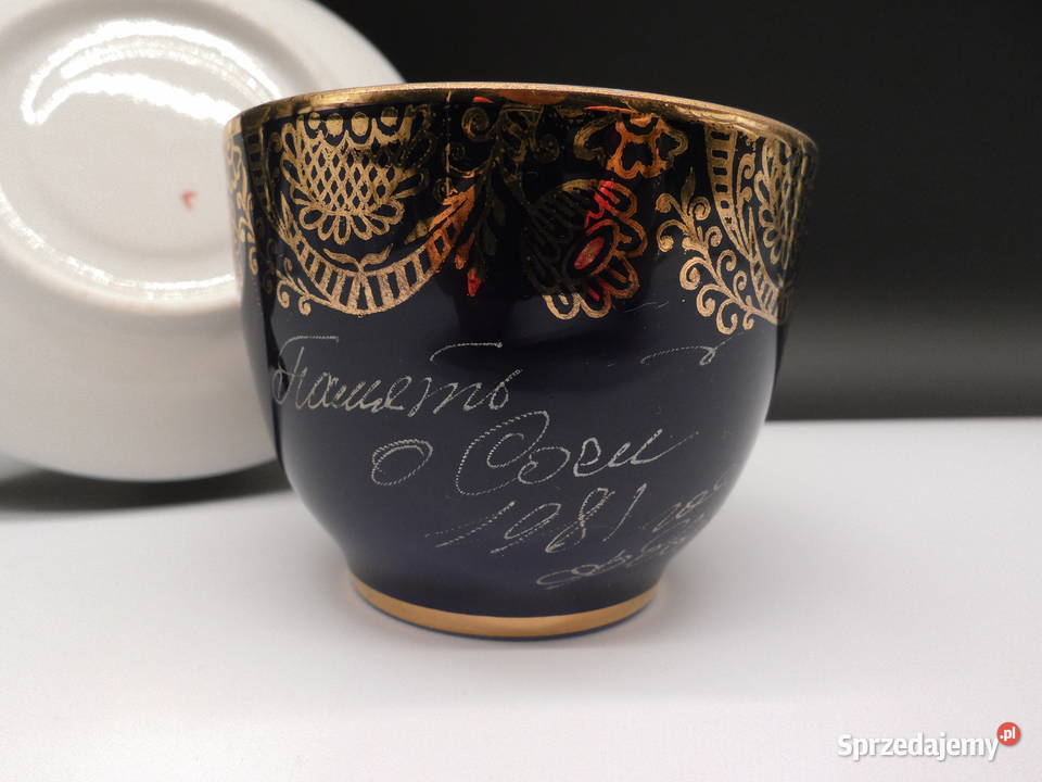 ŁOMONOSOW KOBALTOWA FILIŻANKA ZE SPODKIEM Raszków