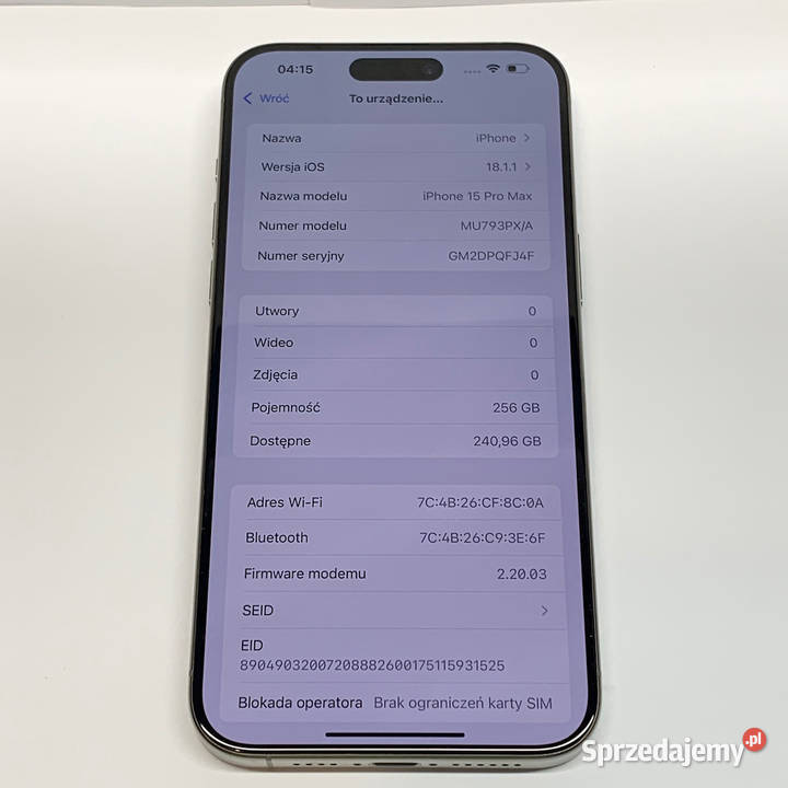APPLE iPhone 15 PRO 8256GB Smartfon TYTAN Bat 87 Warszawa sprzedam