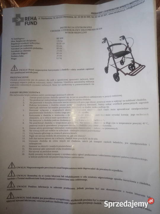 Chodzik Rehabilitacyjny Czterokołowy REHA FUND