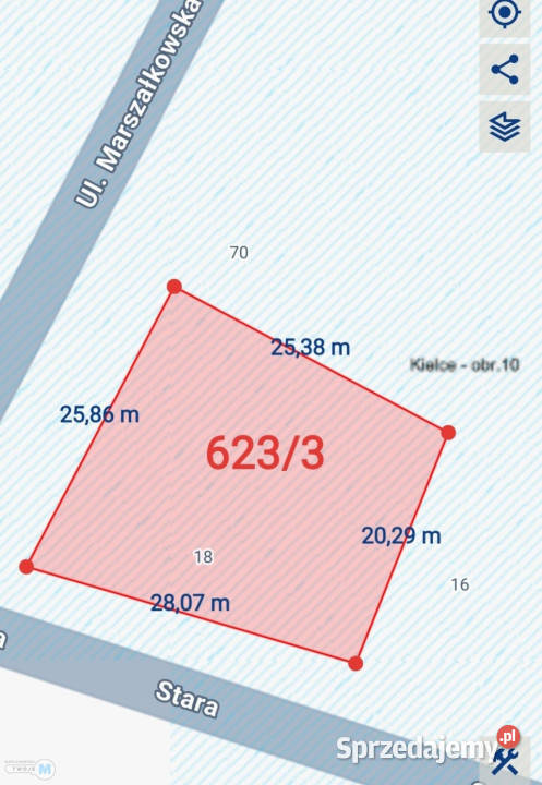 sprzedaży działki Kielce 1220m2