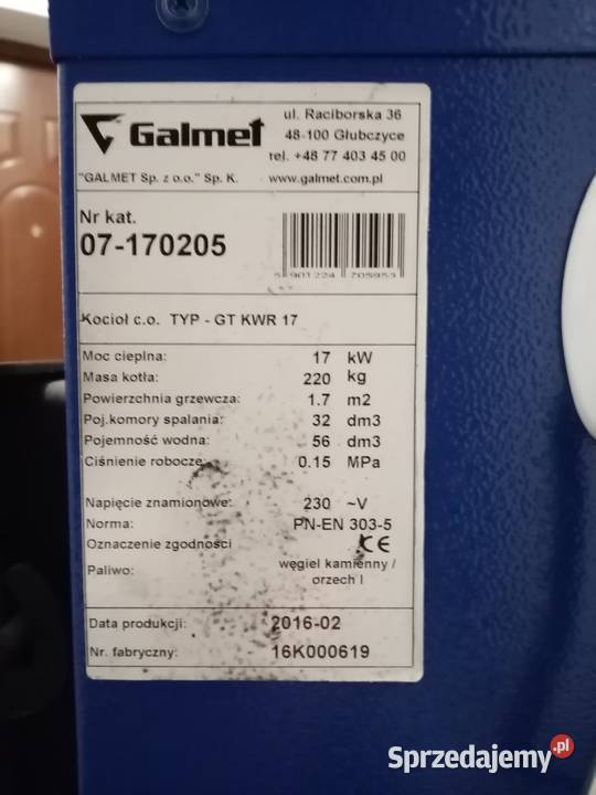 Piec grzewczy co GALMET 17KW Ciecierzyn sprzedam