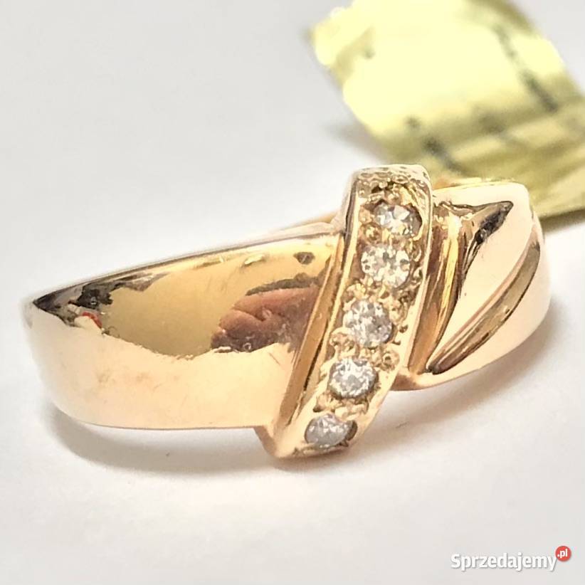 Złoty PIERŚCIONEK 585 14K żółte ZŁOTO kamienie Warszawa