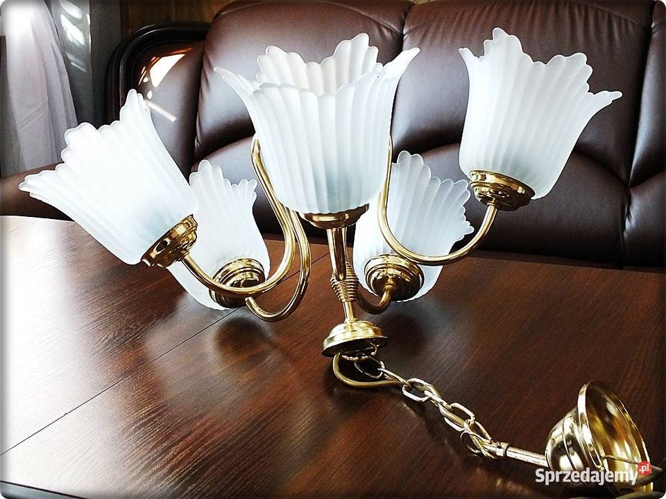 Złoty Żyrandol 5 ramienny Piękna Lampa wisząca z Żary