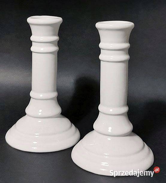 Świeczniki kolumnowe 2 białe ceramika 18 vintage Wyposażenie wnętrz Gdańsk