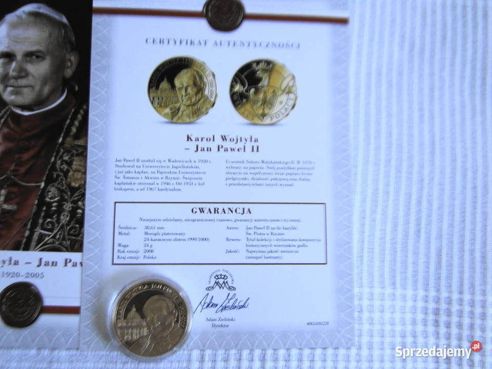 Medal kolekcjonerski pokryty 24 karat złotem Jan Warszawa