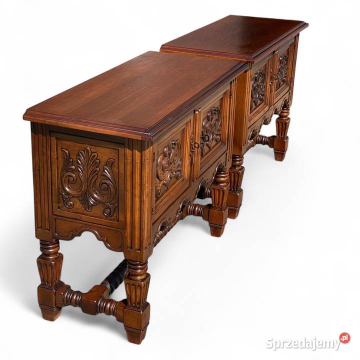 2 rzeźbione komody szafki konsole orzech KOMPLET Gryfice