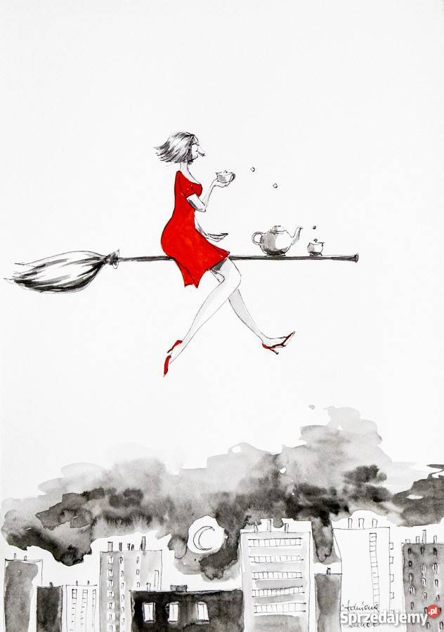 WYLUZOWANA WIEDŹMA praca akwarelą i piórkiem