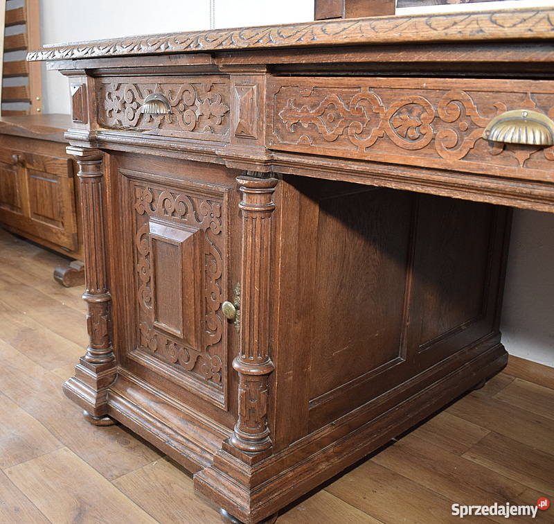DUŻE STARE DĘBOWE BIURKO 190X96 POMOCNICZE BLATY dolnośląskie Świdnica sprzedam