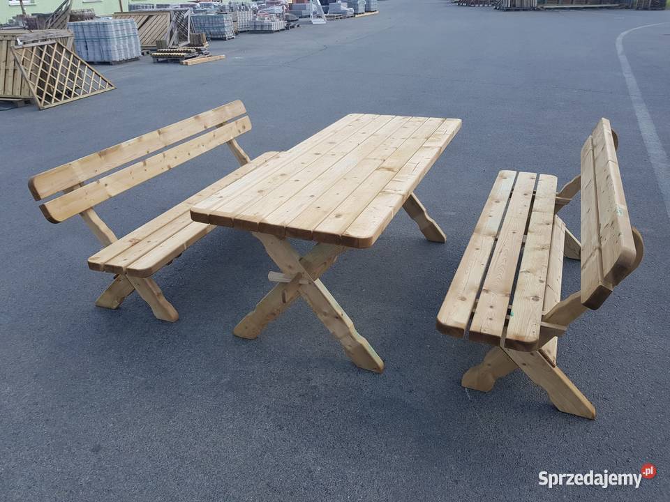 Komplet ogrodowy JURAND 2 ławki stół producent Piechowice
