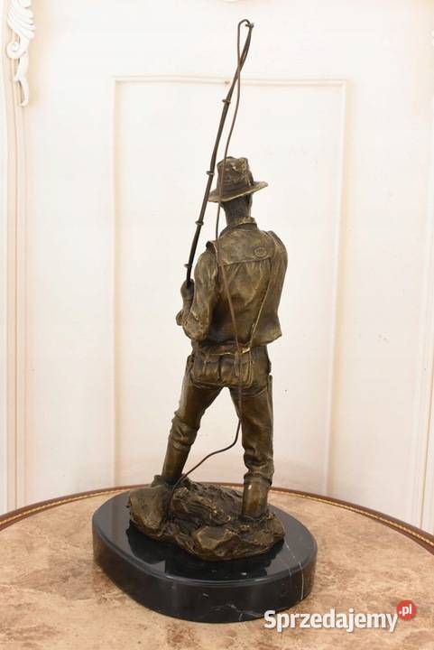 Wędkarz z Brązu Mężczyzna z Wędka Rybak Figura Rzeźby i figury