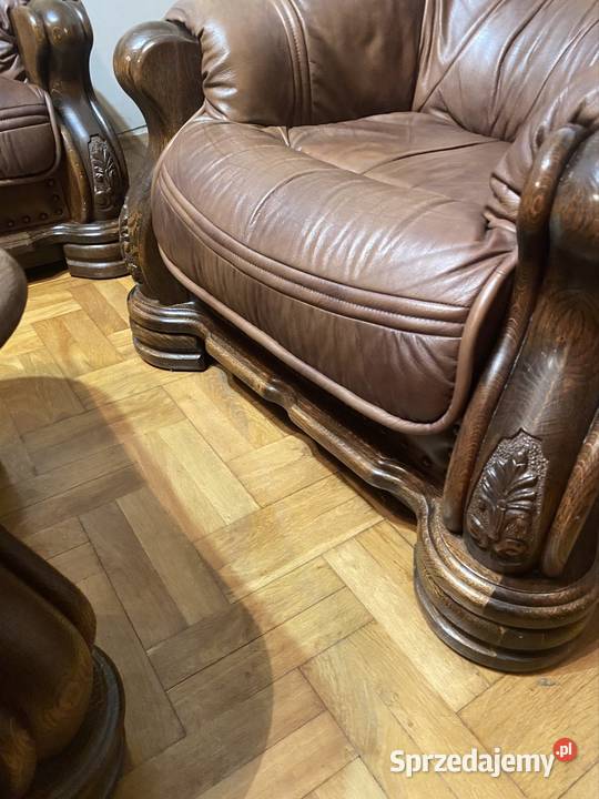 Zestaw Kler drewno skóra Dębowo skórzany Komplet