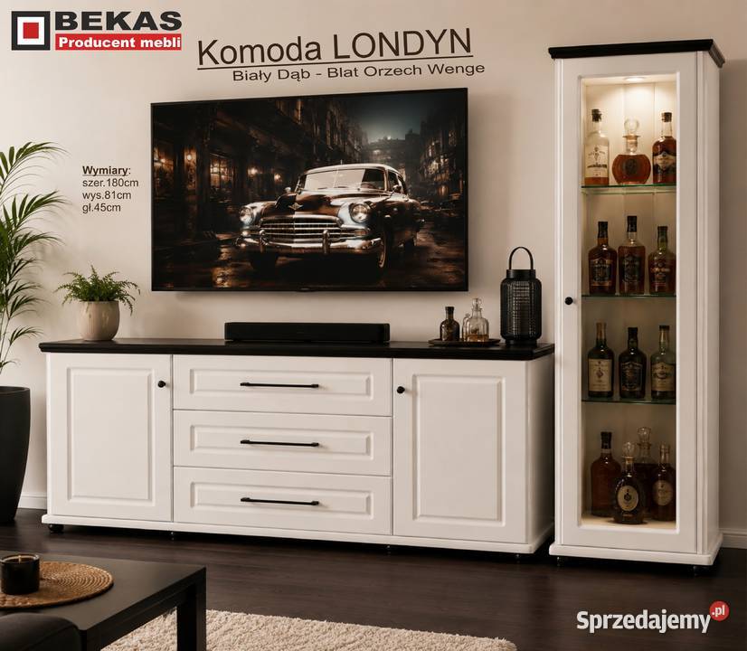 Komoda LONDYN Biała Loftowa Blat Orzech Wenge 180cm podlaskie Białystok