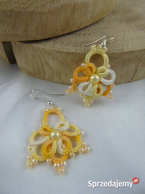 Kolczyki frywolitkowe różne wzory i kolory Wiśniowa