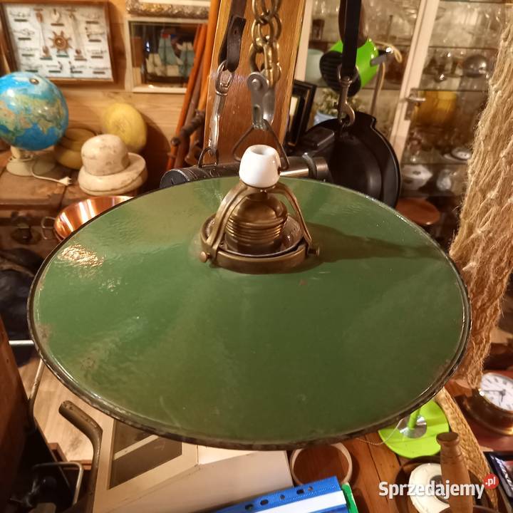 Francuska metalowa lampa emaliowana zielona Warszawa