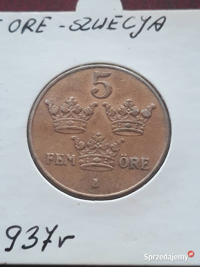 5 Ore Szwecja 1937 r mennicze wielkopolskie Konin