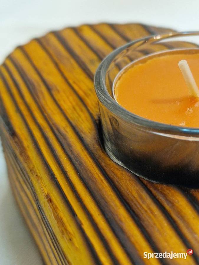 Świecznik drewniany serce karmelowy na tealight warmińsko-mazurskie Sępopol