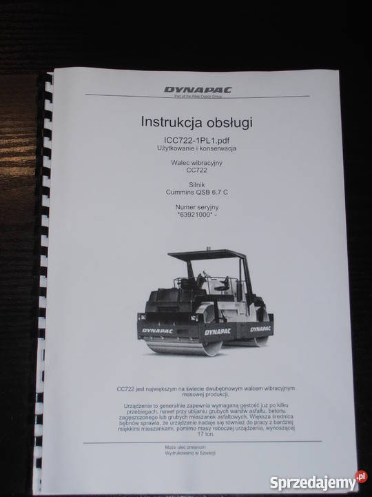 Instrukcja obsługi DTR walca drogowego DYNAPAC nie Brzesko sprzedam