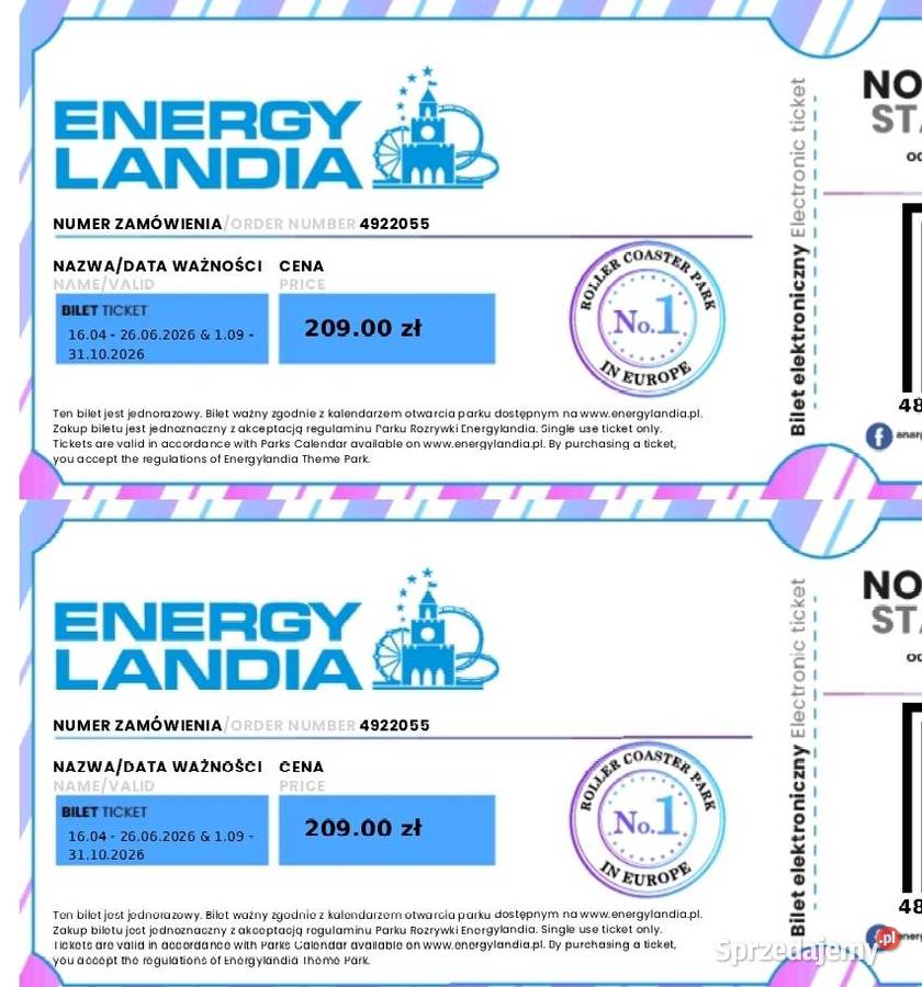 Bilety do Energylandi Kultura i Rozrywka Katowice sprzedam