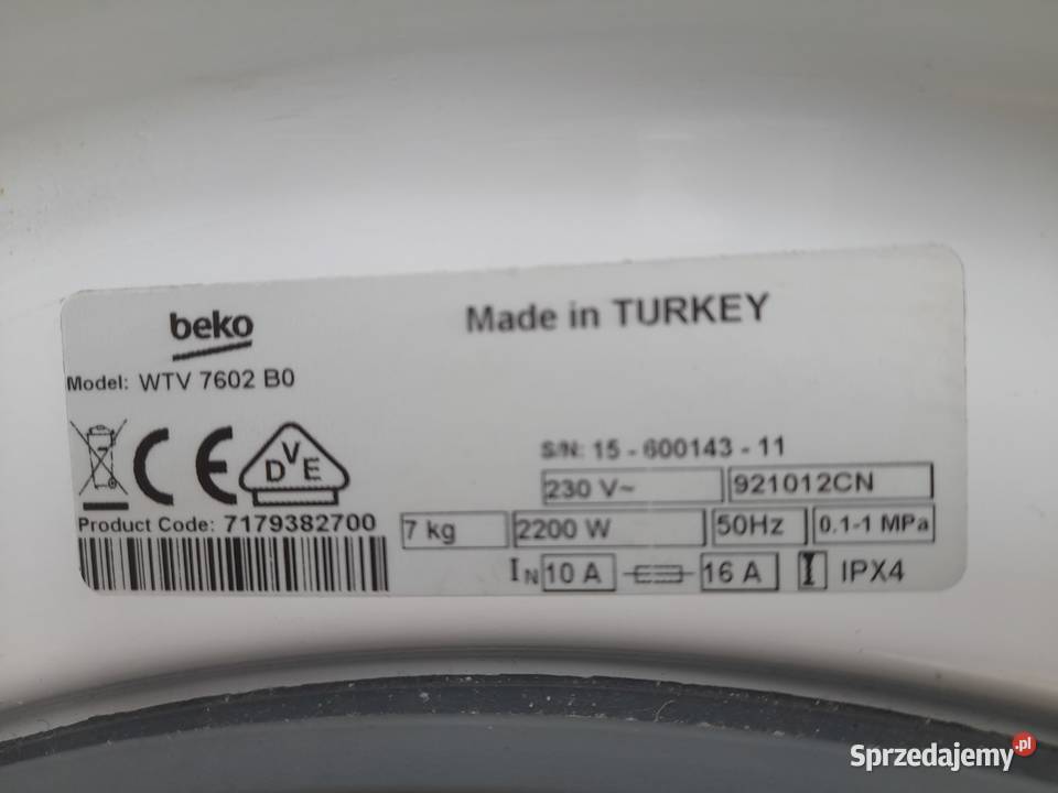 Sprzedam pralkę BEKO model WTV 7602 B0
