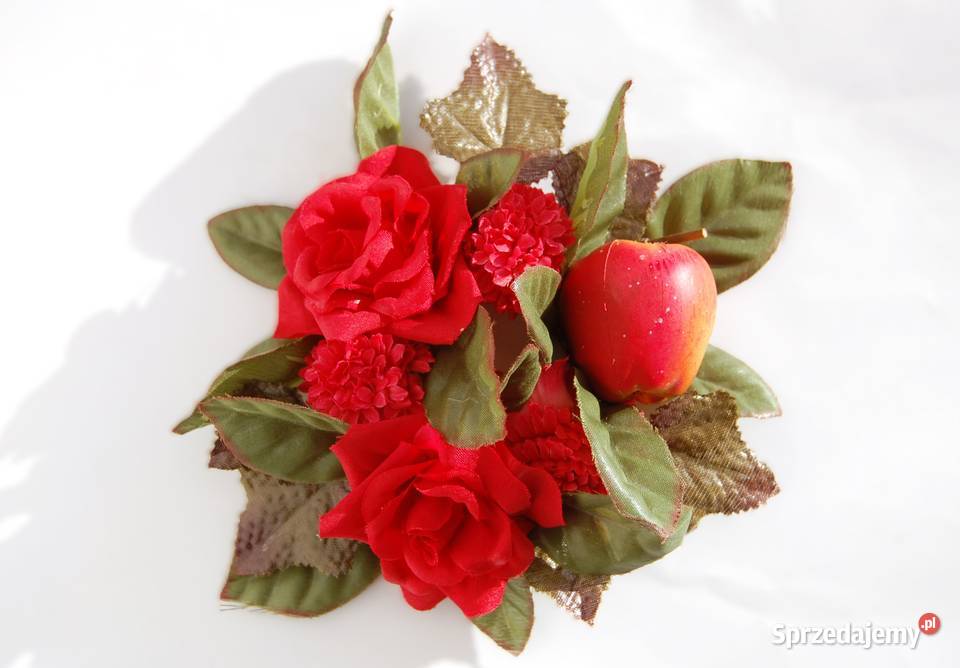 Stroik do świecznika świecy jabłko róże kwiaty
