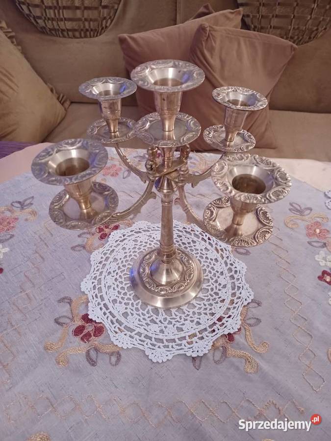 Piękny duży świecznik mosiężny Poznań