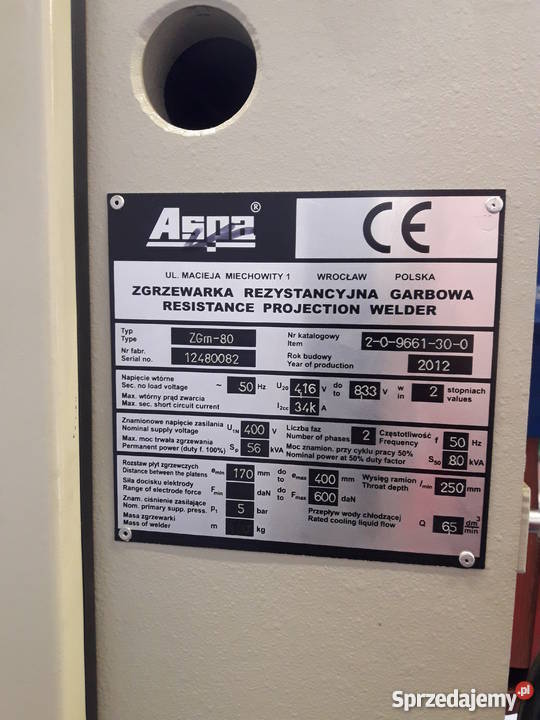 ZGRZEWARKA REZYSTANCYJNA GARBOWA ZGm80 Kalisz