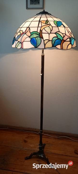Mosiężna lampa podłogowa klosz witraż Antyki Skierniewice