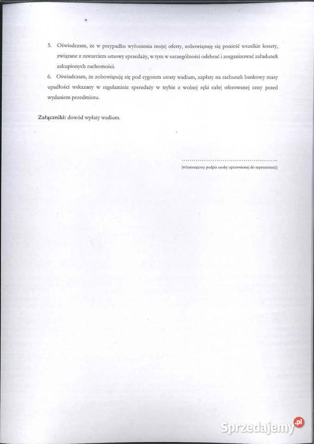 Ogłoszenie o sprzedaży ruchomości