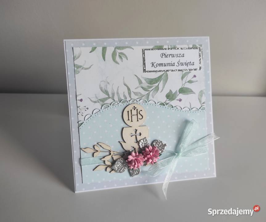Kartka ręcznie robiona Komunia Święta handmade Łódź