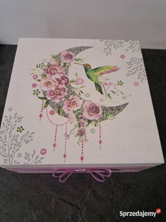Szkatułka z księżycem kwiaty koliber handmade Kędzierzyn-Koźle