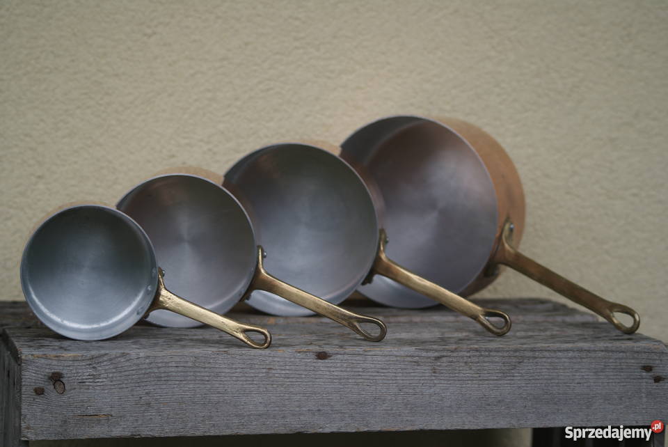 Miedziane rondle garnki komplet 4