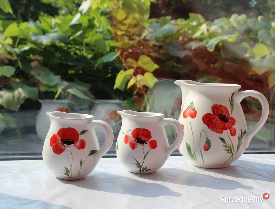 Dzbanki Ręcznie Malowane Maki Komplet Zestaw