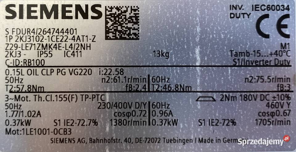 motoreduktor przekładnia 037kW 611obr 3fazowy Pigża