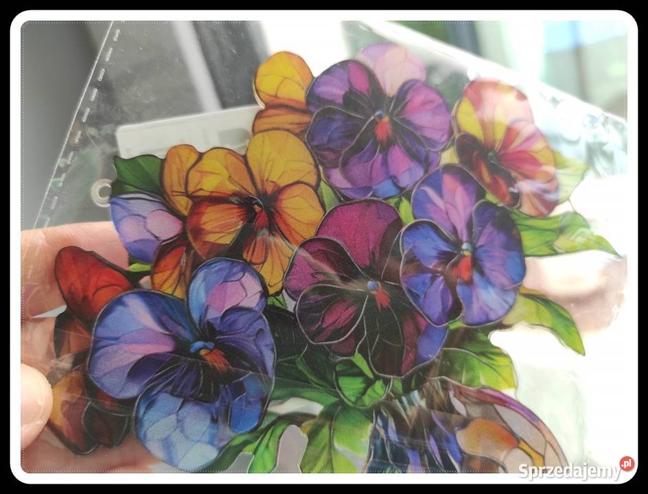 Witraż wiosenna dekoracja okienna bratki kwiatki Płock