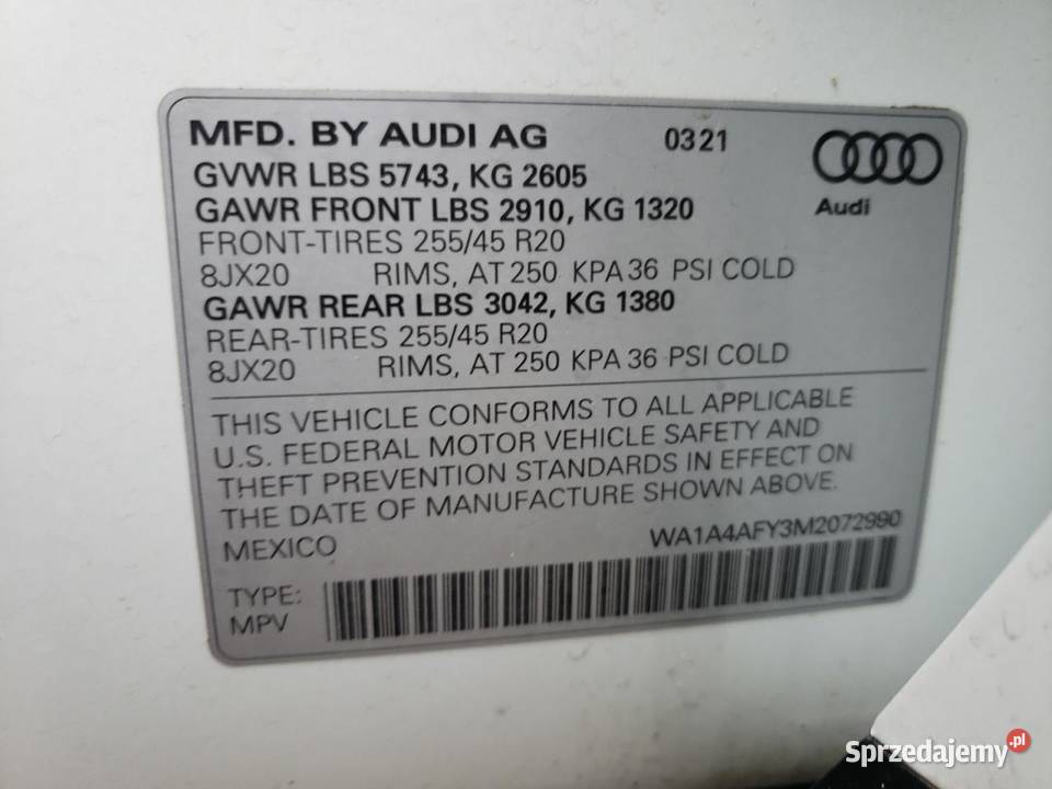 2021 AUDI SQ5 PREMIUM benzyna śląskie Częstochowa