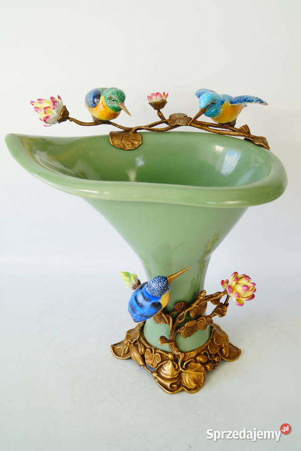 Porcelanowy wazon ptaki kolibry porcelana z wielkopolskie Gizałki