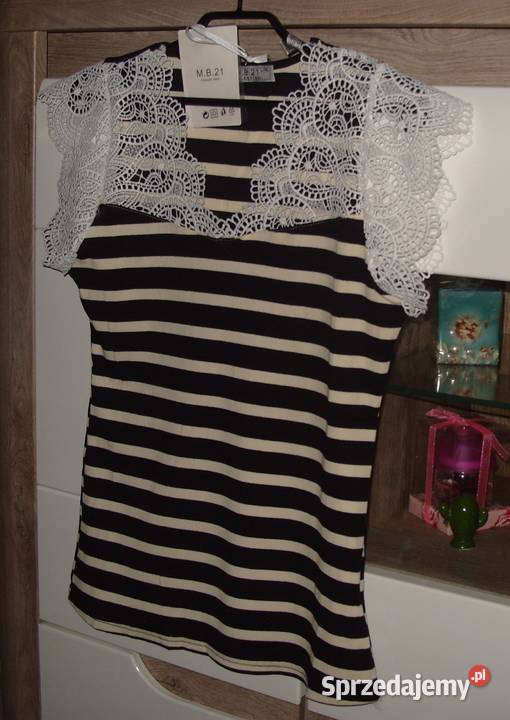 NOWY Topik Bluzka w czarno beżowe paseczki