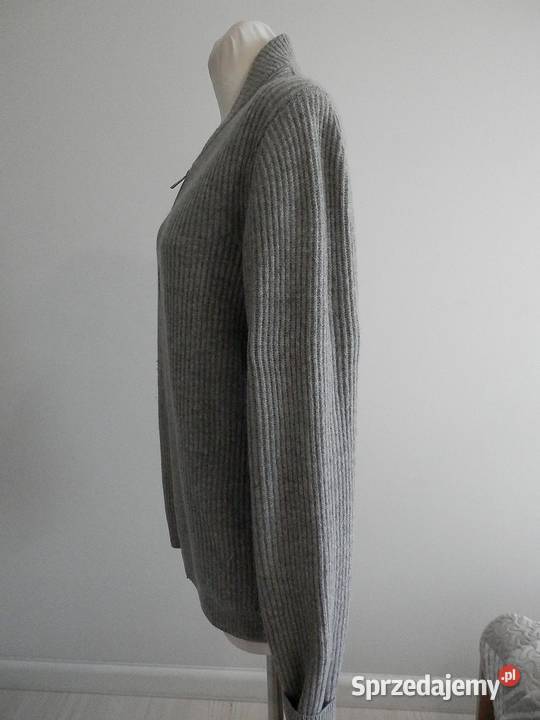 Sweter Wełniany Wełna Kaszmir Szary Rozpinany z Łomża